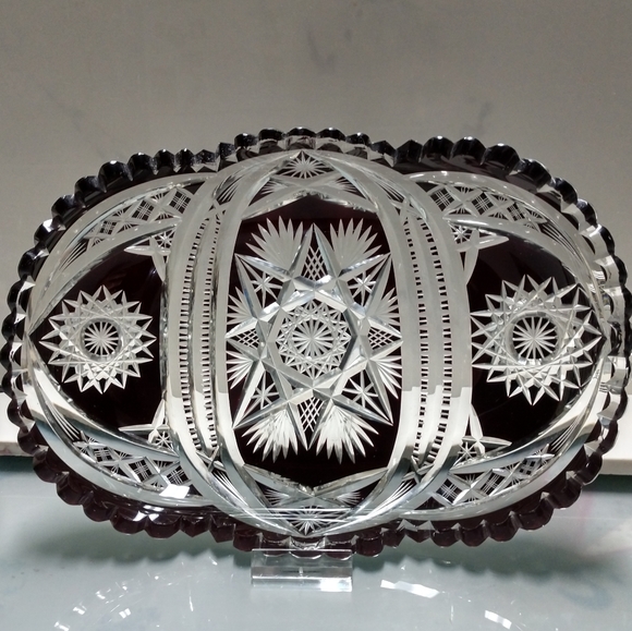 Vtg bohemian crystal oblong dish - Picture 2 of 13